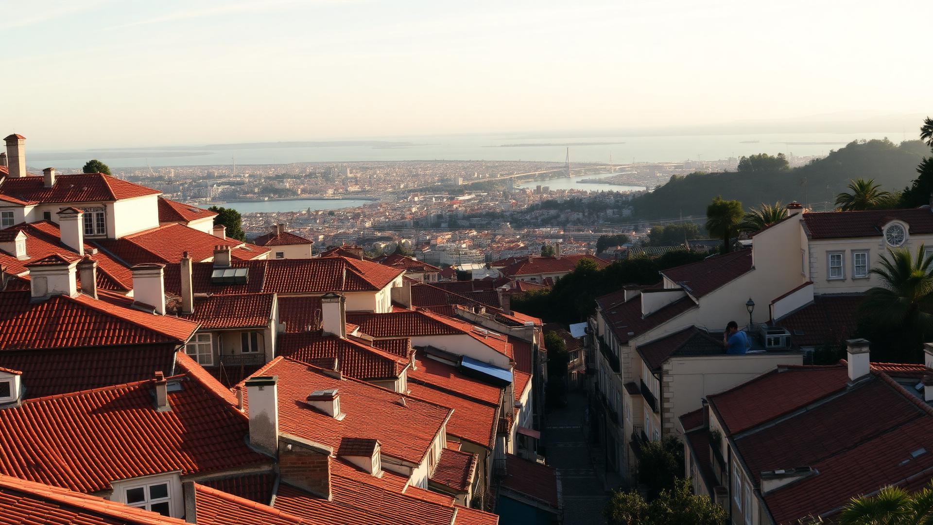 Lisbon terracotta rooftops above the river